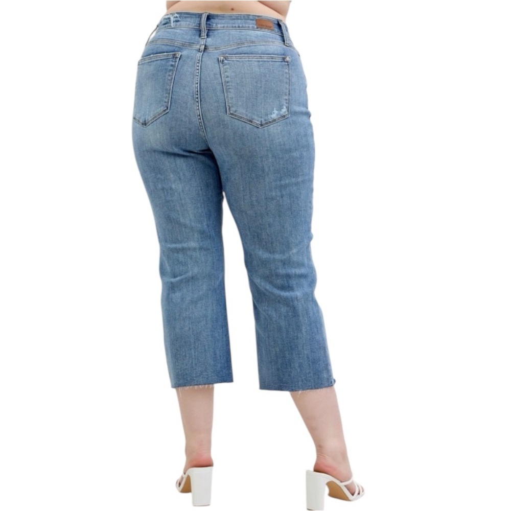 Judy Blue Full Size High Waist Destroy Crop Wide Leg Jeans Plus Size - Picture 15 of 16